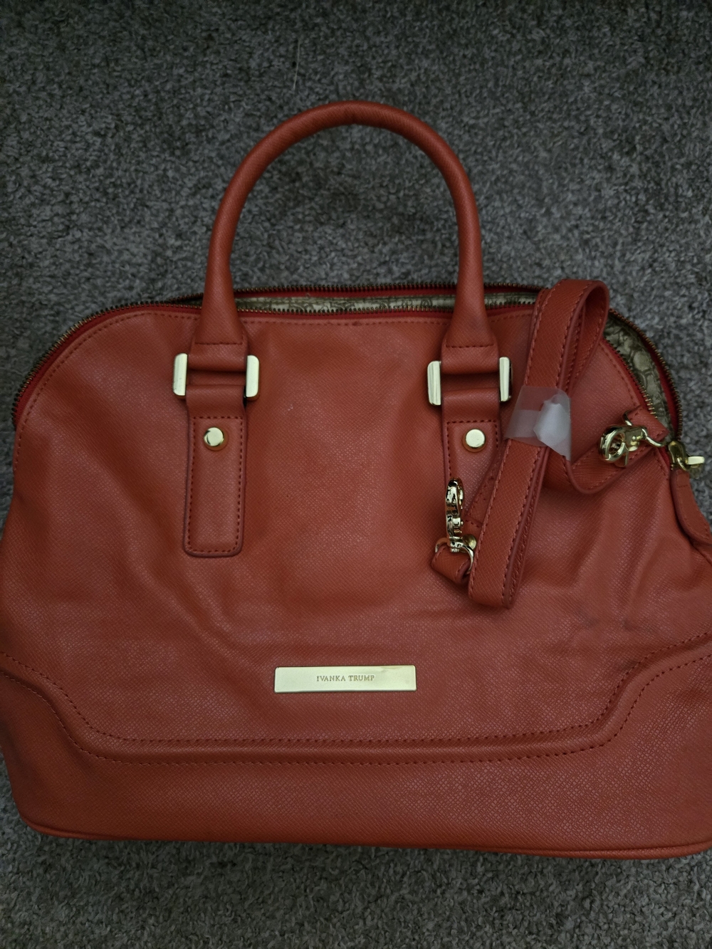 Ivanka Trump Coral-Red Dome Satchel with Gold Hardware
